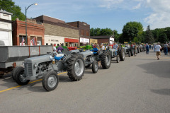 On Main Street, the row of Ferguson tractors waiting for the start of the tour.