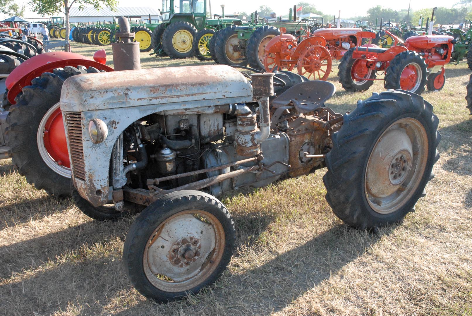 Mark Wendl of Edgar, Nebraska, brought this tractor that was purchased in France. It contains a one-cylinder two-cycle diesel CLM engine. The one cylinder has two opposing pistons in it which simultaneously compress the fuel-air mixture.